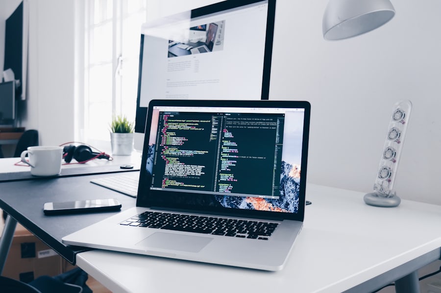WordPress developer workspace showing website development on a laptop